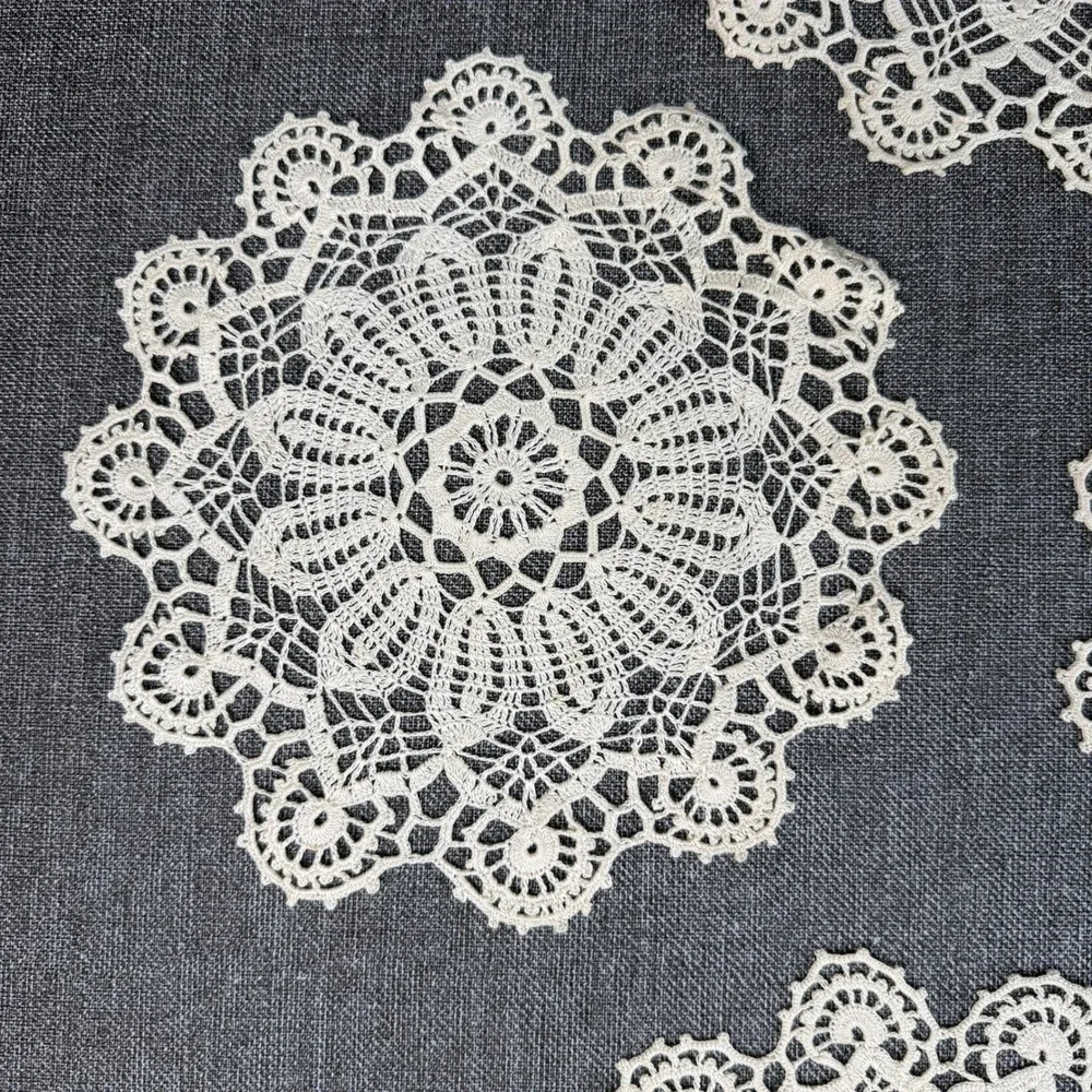 Vintage Handmade Crochet Lace Doilies Set of 7 Off White Round Floral 7in